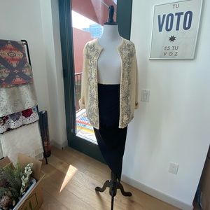 Vintage Beaded Pearl Hong Kong Cream Knit Cardigan S M L